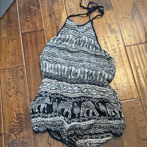 Angie Black and White Elephant Print Romper